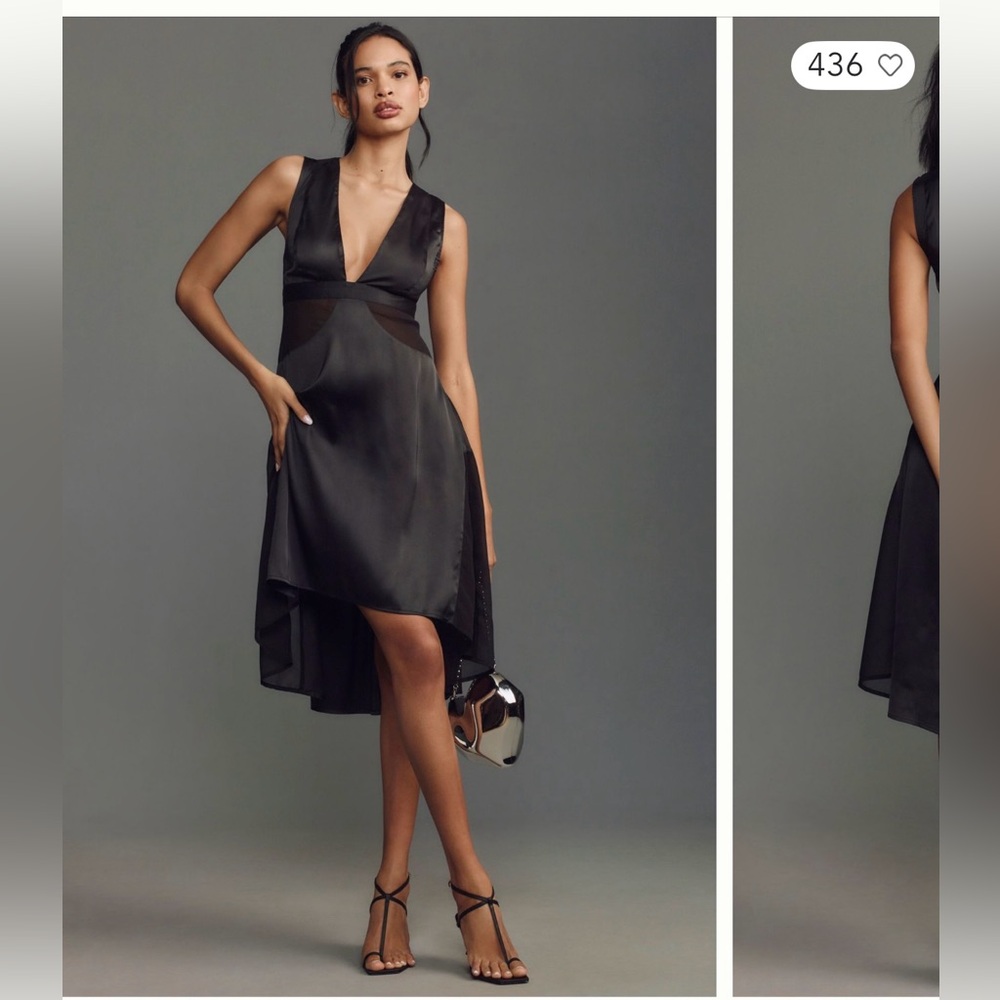 Anthropologie Black V-Neck Midi Dress
